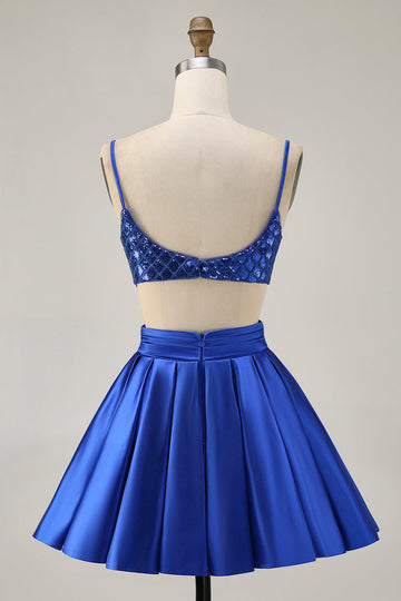 Royal Blue Cut Out A Line Homecoming Dress with Sequins